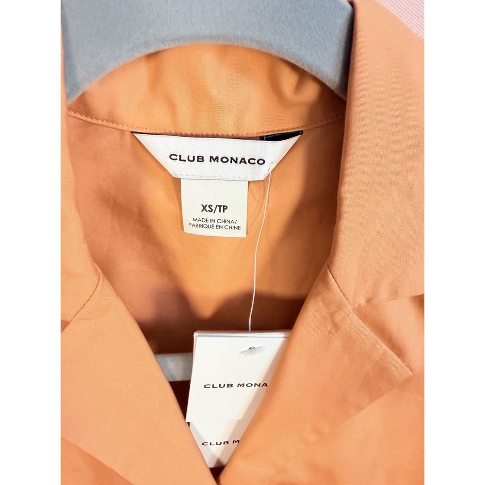 Club Monaco Sherbet Orange, Cropped, 3/4 Button, Collared, Short Sleeve Top- XS